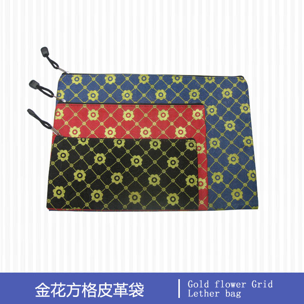 Gold Flower Grid Leather Bag 