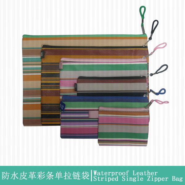 Waterproof Leather Stripe Single Zipper Bag