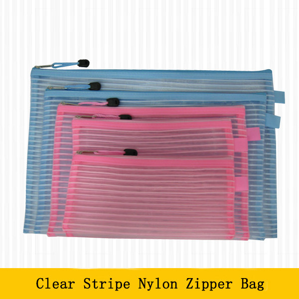 Clear Stripe Nylon Zipper Bag