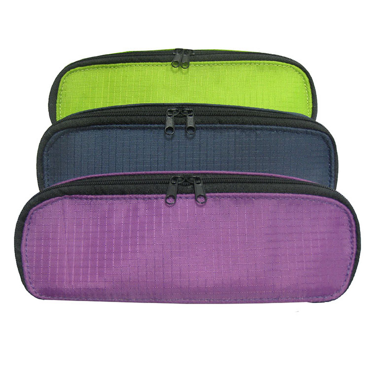 Multi-function grid pattern double zip pull pencil pouch 