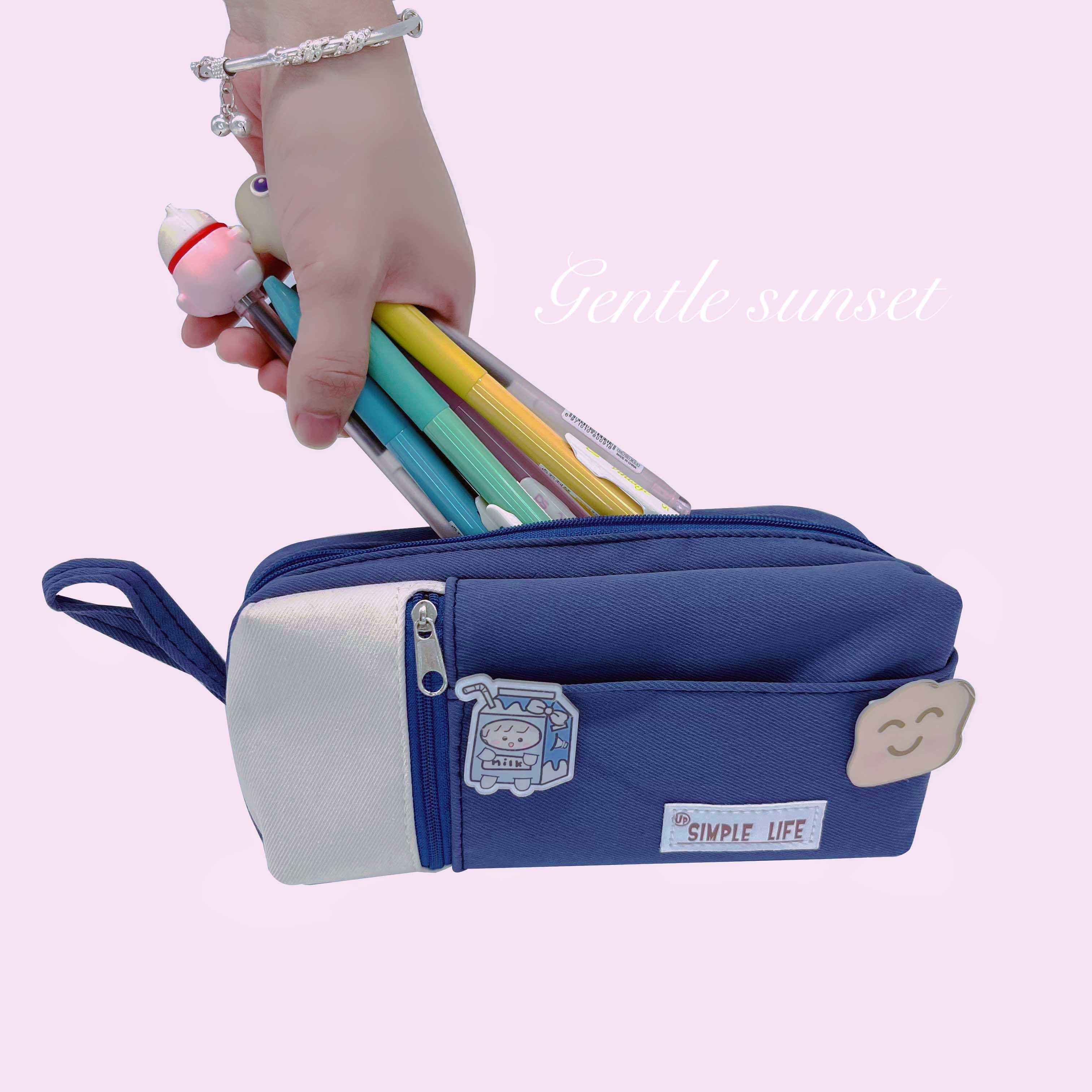 Large capacity canvas pencil case