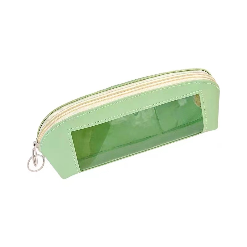 PVC Transparent and leather three-dimensional pencil bag