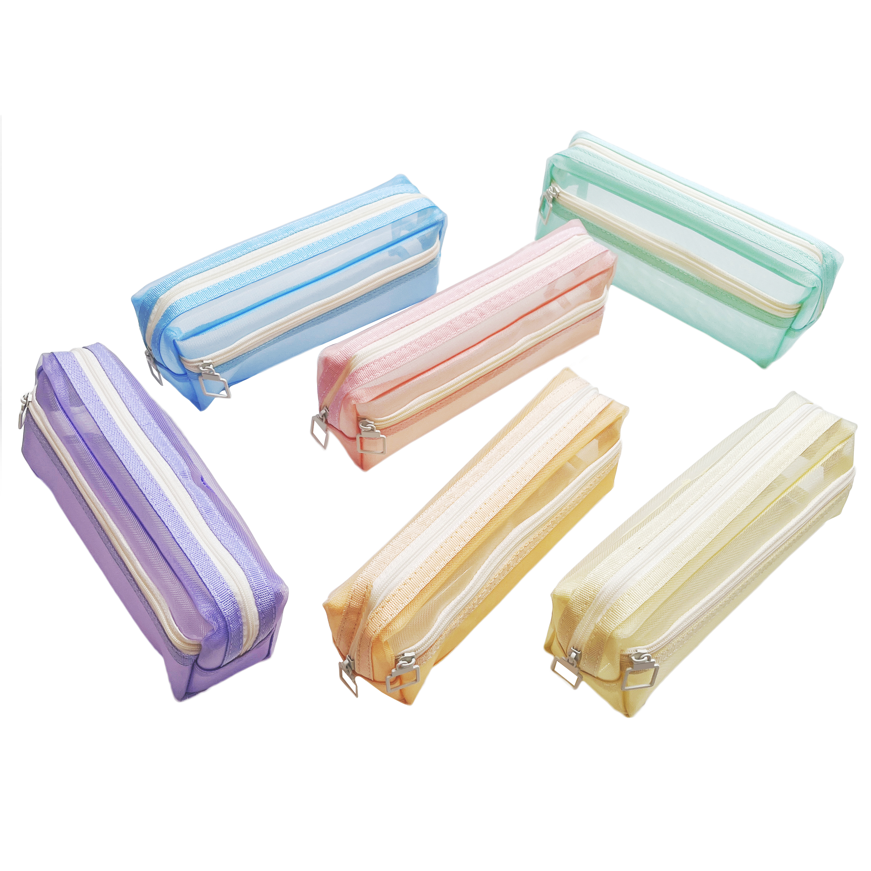 Square double layer mesh pencil case
