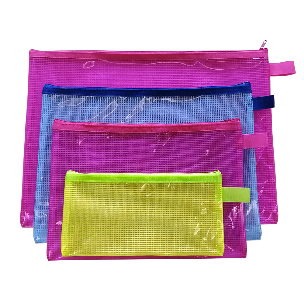 PVC color mesh double zipper bag