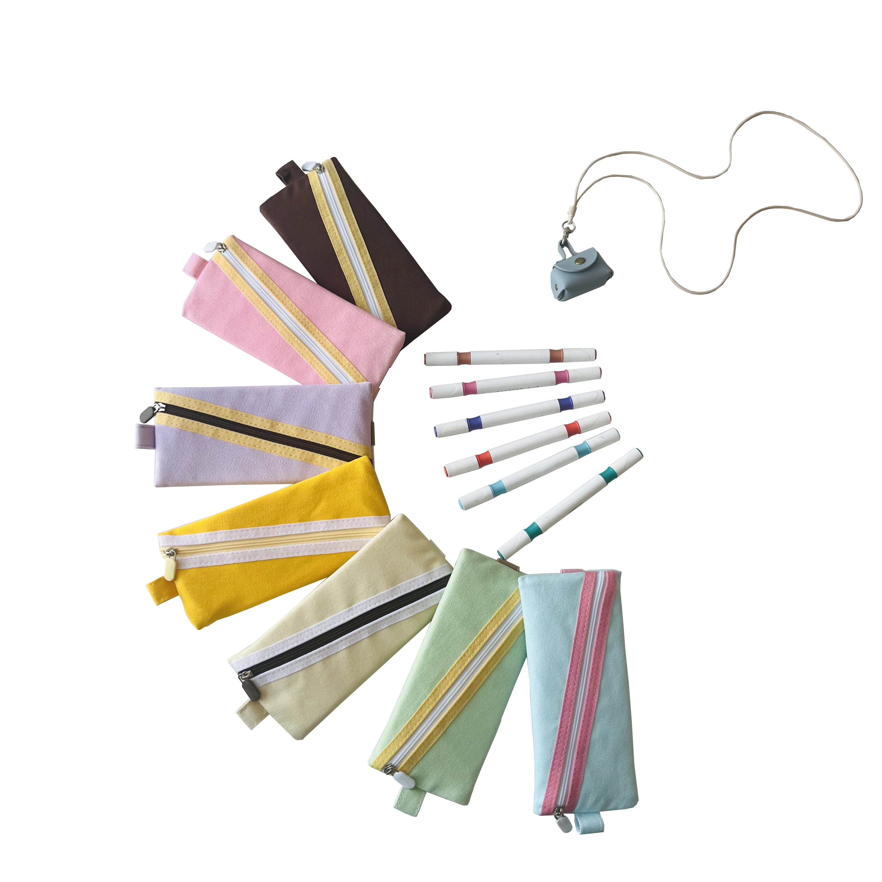 Simple Diagonal zipper Canvas Pen Case
