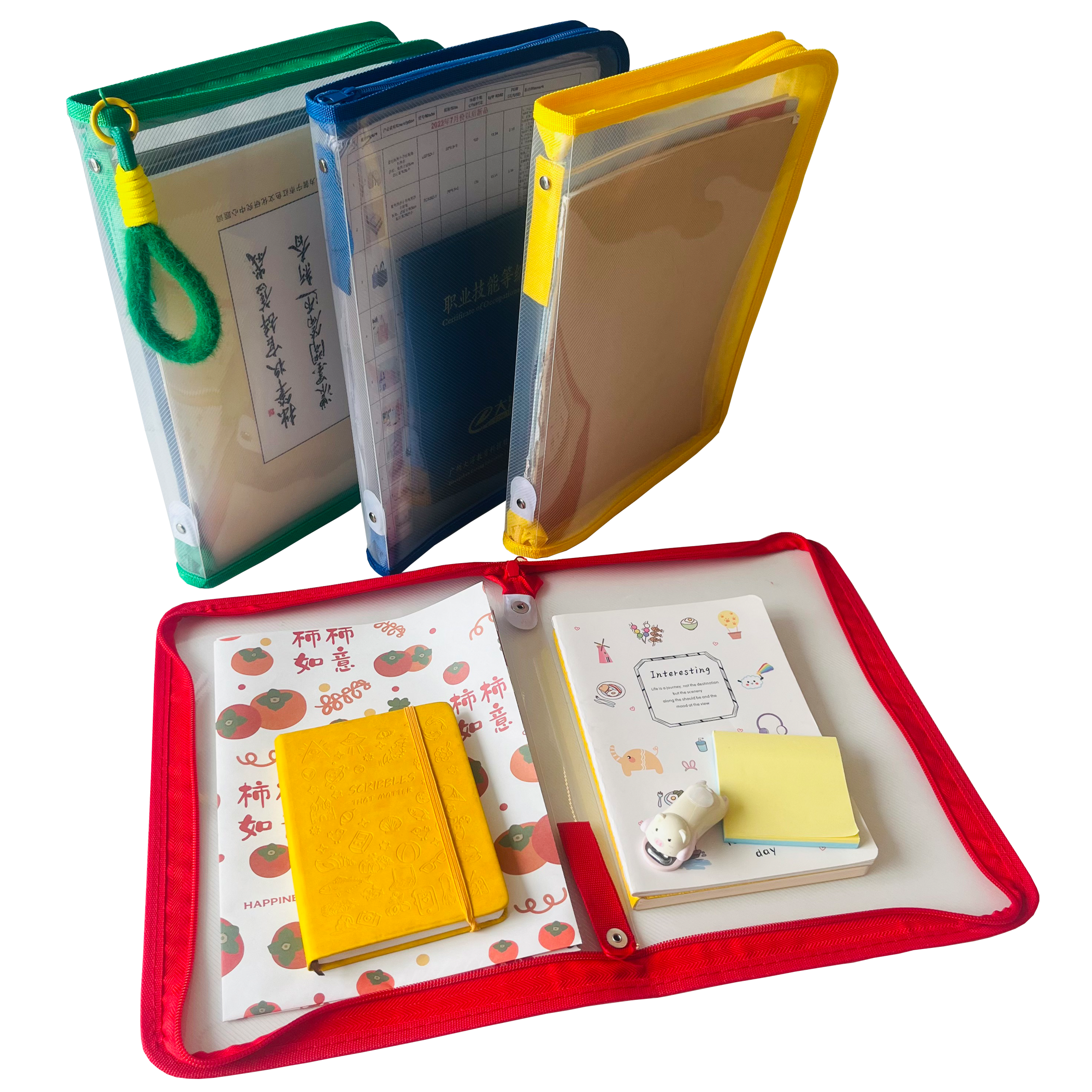 PP square three-dimensional large opening zipper file bag